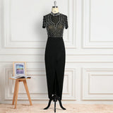 Fongt Fluoroticle Stud Beads Short-Sleeved Women's Evening Dress Dress Dress Dress Direct