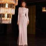 Fongt Women's Evening Dress 2025 Summer New Fashion Temperament Dress With A Round-Neck Long-Sleeved Dress