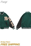 Bomber Jacket Women Hip Hop Letter Bone Patchwork PU Leather Jackets Loose Streetwear Men Unisex College Baseball