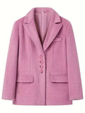 Fongt Women's Fashion Collar Plush Coat Women's Single Row Buckle Long-Sleeved Elegant Wind Coat Suit Top