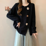 Fongt Women's Sweater 2025 Autumn And Winter New Gentle Milk Jacket Sweet Round Collar Flowers Three-Dimensional Decorative Knitwear