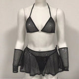 Glitter Pink Two Piece Set Fairy Crop Top Mini Skirt Summer Clothes Sexy Club Rave Festival