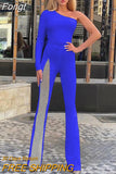 2023 New White Women's One Shoulder Long Sleeve Bandage Jumpsuit Sexy Hollow Skinny Celebrity Party Jumpsuit