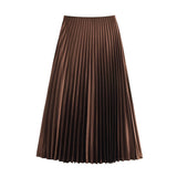 Fongt New Folding Solid Color Mid-Rise Mid-Swaist Mid-Summer Skirt Skirt 3067401