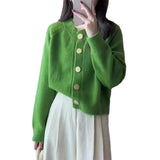 New Spring And Autumn Style Pure Color Sweet Wind Knitted Cardigan Women's Coat Round Collar With Large Buttons And High-Grade Sensitive Woolen Clothes-Outfit