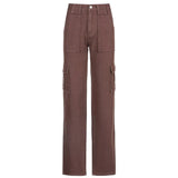 Loose Oversize Brown Jeans Women 2021 Casual High Waisted Cargo Pants With Pockets Vintage Cotton Trousers