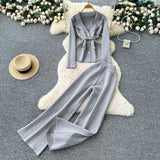Fongt Goods Fashionable Wearing A Famous Man's High-Level Feeling Strapped With A Waist Suit Collar Long-Sleeved Knitted Top High Waist Broad Leg Trousers