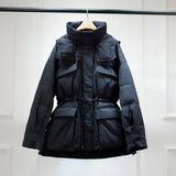 Huge Real Raccoon Fur Hooded Waterproof Winter Duck Down Jacket Women Fashion Female Parkas Sash Tie Up Puffer