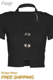 Sweet Cute Crop Top Pullovers Summer Short Sleeve Vintage Streetwear T Shirt Women Skin Button Prepply Korean E-girl