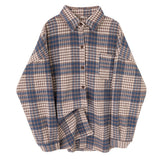 Women Vintage Oversize Woolen Plaid Shirt Pockets Batwing Sleeve Turn-Down Collar Thick Blouse Autumn Casual Warm