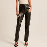 Straight Leather Long Casual Low Waist
