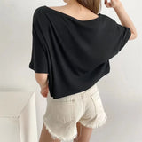 Trend Women's Wear Summer New Round-Neck Half-Sleeved T-Shirt Style Short Navel Blouse-Outfit