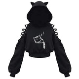 Fashion Printing Sweatshirt Spring Fall 2023 Hoodies Casual Bandage Hollow Out Long Sleeve Exposed Navel Hooded Crop