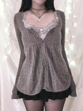 Solid Pointelle Square Neck Knit Cardigan-Outfit