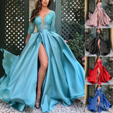 Fongt New Women's Lace Beads Big Swing Sexy Long Skirt Tail Banquet Evening