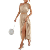 Fongt Women's Fashion Slanted Shoulder Bow Set Open Large Pendulum Dress Two Sets Of Women