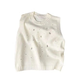 Industry Nail Bead Splicing Sleeveless Knitted Vest Folded Fashionable Look Lazy Vest Horse Clip Pullover Jacket-Outfit