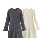 Fongt And Autumn New Women's Temperament Pure Color Familiar Round Collar Knitted Long-Sleeved Dress Slimming