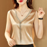 Crop Top Women V-neck Tassel Women's T-shirt Solid Vest Ladies Tops Summer Tank Top Chiffon Blouse White Woman