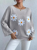 Fongt Embroidered Flower Women's Clothing 2025 New Loose One-Word Shoulder Jacket Sweater
