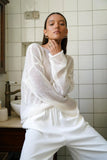 Fongt Knitted Jersey 2025 Spring And Summer New Female Perspective Thin Round Collar Horn Sleeve Knit T-Shirt