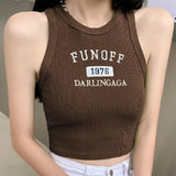 Ins Letter Embroidery Vest Outside Wearing Round Collar Basic Thin Sports Hottie