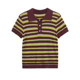 Fongt Euro 2025 New Fashion Women's Striped POLO Collar Short-Sleeved Top 9588032