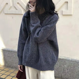 Neck Sweater Autumn And Winter 2024 New Loose Fashion Retro Lazy Style Solid Color Pullover Soft Waxy Sweater-Outfit