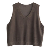 Fongt Spring 2024 V-Neck Sleeveless Loose Vest New Literary Knit Vest Pure Color Wisp Empty Women Fold Wear Jacket-Outfit