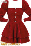 French Shatter Flash Dress Women 2023 Spring Sexy Halter Party Red Dresses Vestidos Y2K Long Sleeve Slim Waist