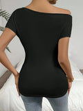 Fongt Spring And Summer Explosion Folding Collar V Collar Sexy Blouse Lady Short-Sleeved T-Shirt