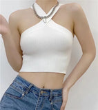 Fongt Women's Mb Sexy Cross-Hanging Neck Knitting Short Outer Wear Inside The Bottom Sling Sling Vest Top