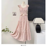 Fongt Tie Wearing A Female Spring Dress Holiday Style Short Flying Sleeve Slings Hoisted High-Waisted Skirt Suit