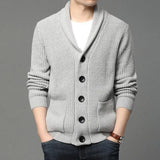 Fongt New Men's Long Sleeve Sweater Cardigan Pocket Turtleneck Solid Color Sweater Men's