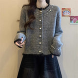 Fongt With A Soft Glutinous Nail Beads Color Short Cardigan Knitted Sweater Women's Spring And Autumn New Loose Chic Top