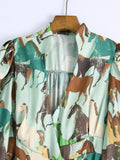 Fongt Women's Horse Print Long-Sleeved Dress Dress 2742