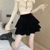 Velvet Layered Mini Skirts-Outfit