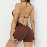 Fongt Peach Hip Jumpsuit Air Beauty Back Yoga Pants Female High Bullet One-Piece Fitness Suit Female-Outfit