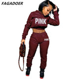 Pink Letter Print Sweatsuits Long Sleeve Hoodies And Jogger Pants Two Piece Sets Tracksuit Female Fall Winter