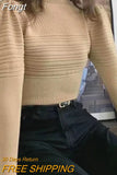 Puff Sleeve Turtleneck Sweater Women Elegant Solid Knitted Fashion Striped Pullover Tops Long Sleeve Slim Fall