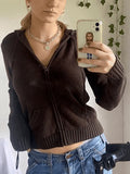 Hooded Crop Knit Cardigan-Outfit