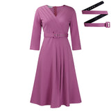 Fongt Women's New V-Neck Fashion Temperament Folds Elastic Temperament Elegant African Dress