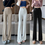 Fongt Thigh Pants Women's Summer Thin Ice Silk High Waist Thin Feeling Small Open Casual Suit Trumpet Pants