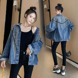 Denim Jacket Coat Women Rivet Tassel Chain Short Coats Woman Loose Streetwear Long Sleeve Black Coats Abrigo De