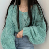 Fongt South Korea Autumn Candy Color Skin Sheath Loose Coarse Line Lantern Knitted Sweater