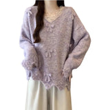 Fongt Three-Dimensional Bow V-Neck Shoulder Knitted Sweater Woman 2025 Autumn Big-Size Fat Mm Super Nice Look And Beautiful Top