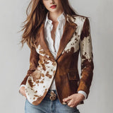 Fongt Women's Clothing 2025 Autumn And Winter Printing Loose Suit Tie With Waist Small Suit Jacket