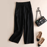 Fongt New Wide-Legged Trousers Women's Summer Nine-Point Trousers Straight Slacks Loose Large Cotton Trousers Women's Casual