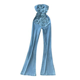 Fongt And Summer Ins Heavy Industry Three-Dimensional Flowers Sleeveless Breasts To Close The Waist Of The Denim Jump Trousers Trousers Trousers Woman