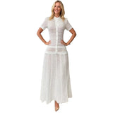 Fongt Retro Style Short-Sleeved Collar Knitted Hollow Pattern Dress Dress Dress Dress Dress Dress Dress